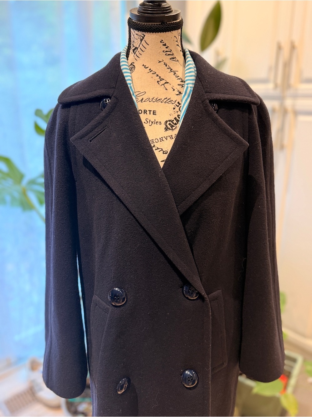 Vintage Aquascutum London Pure Virgin Wool Double Breasted Coat Navy